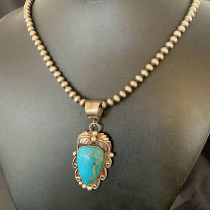 Native American Sterling Silver Blue Kingman Turquoise Necklace Pendant | Women's | 10902