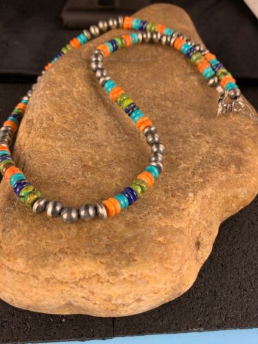 Native American Sterling Silver Multi-Stone Turquoise Lapis Necklace Bracelet Set | Navajo Handmade | 12345 - Masha USA