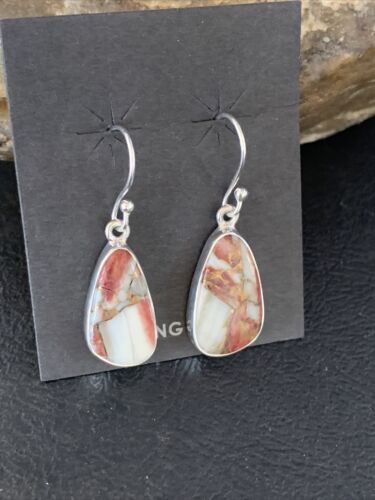 Navajo Purple Spiny Oyster Turquoise Dangle Earrings | Sterling Silver | Authentic Native American Handmade | 14083