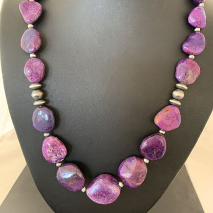 Southwestern Navajo Pearls Purple Turquoise Necklace | Sterling Silver | Authentic Native American Handmade| 20" | 1049