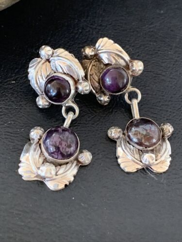 Navajo Purple Sugilite Post Dangle Earrings | Sterling Silver | Authentic Native American Handmade | 1599