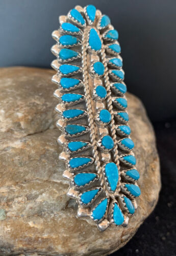 Navajo Blue Turquoise Cluster Ring | Authentic Native American Sterling Silver | Multi-Stone | Sz 7 | 506