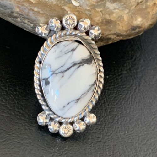 Navajo White Buffalo Turquoise Ring | Sterling Silver | Sz 8 | Authentic Native American Handmade | 13346