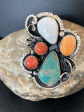 Navajo Blue Kingman Turquoise and Spiny Oyster Ring | Authentic Native American Sterling Silver | Multi-Stone | Sz 12.5 | 02163