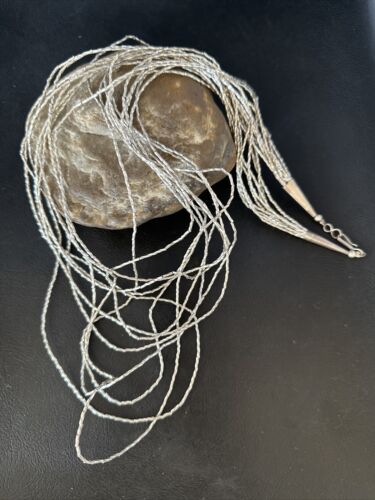 Navajo Graduated Liquid Heishi Necklace | 10 Strand Sterling Silver | 22" Beveled Tubes | 14710