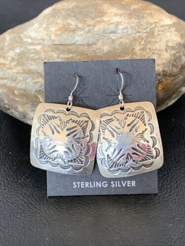 Native American Women's Dangle Earrings | Navajo Sterling Silver Stamped Handmade | 1665