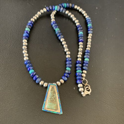 Navajo Men's Pendant | Blue Lapis Turquoise Opal Inlay | Sterling Silver Necklace | 22" | 13356