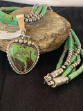 Navajo Pearls Sterling Silver Green Gaspeite Pendant Turquoise Necklace Set | Multi-Strand | 2986
