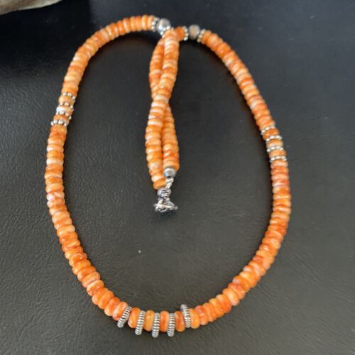 Navajo Pearls Orange Spiny Oyster Necklace | Sterling Silver | 20" | 6mm | Authentic Native American Handmade | 12949 - Masha USA