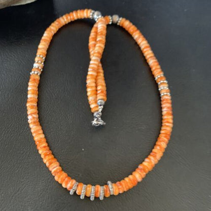 Navajo Pearls Orange Spiny Oyster Necklace | Sterling Silver | 20" | 6mm | Authentic Native American Handmade | 12949 - Masha USA