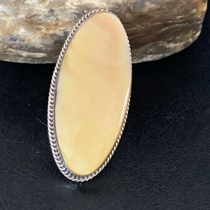 Native American Navajo Gold Yellow Mother of Pearl Inlay Ring | Sterling Silver | Sz 7 | 12937