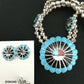 Zuni Sun Face Turquoise Inlay Sterling Silver Squash Blossom Necklace Set | Native American Handmade | 1308