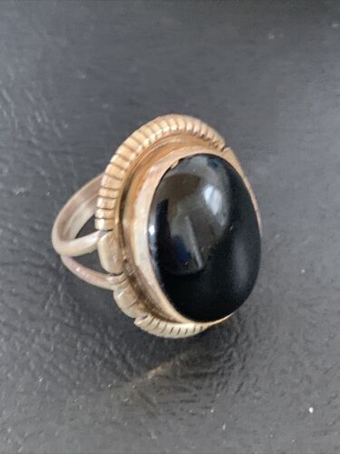 Native American Old Pawn Navajo Black Onyx Ring | Handmade Sterling Silver | Sz 7 | 11948