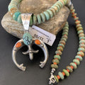 Navajo Pearl Necklace with Sterling Silver Green Turquoise & Spiny Oyster Naja Pendant | 11700