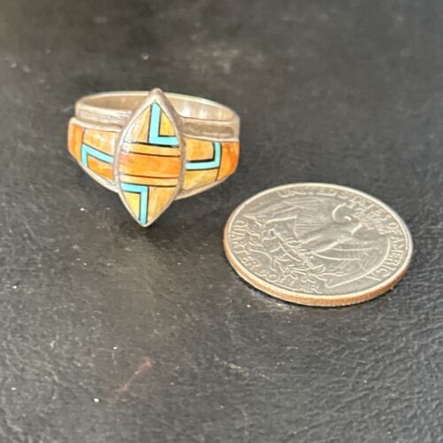 Navajo Blue Turquoise Spiny Oyster Inlay Ring | Sz 9.5 | Authentic Native American Handmade | 14560