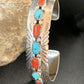 Navajo Blue Kingman Turquoise Coral Cuff Bracelet | 7 Strand | Sterling Silver | 12315