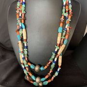 Native American Santo Domingo Spiny Blue Turquoise Necklace | 3-Strand Shell | 10397
