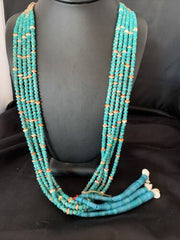 Native American Santo Domingo Spiny Blue Turquoise Shell Jacla Necklace | 5 Strand | 42" | 13189