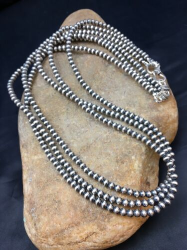 Native American Sterling Silver Navajo Pearls Necklace | 4mm | 21" | 3 Strand | 8973