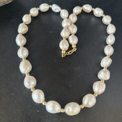 Native American White Freshwater Pearl Necklace | Gold Filled Beads | 17" | 14356