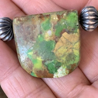 Navajo Green Gaspeite Turquoise Pendant | Sterling Silver | Authentic Native American Handmade | 13941