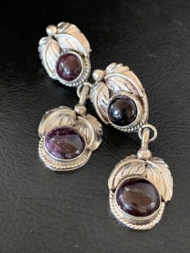 Navajo Purple Sugilite Post Dangle Earrings | Sterling Silver | Authentic Native American Handmade | 1594