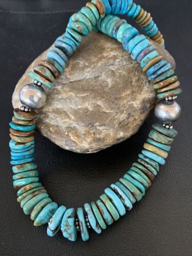 Navajo Blue Green Turquoise Necklace | Sterling Silver | Authentic Native American | 20" | 13377