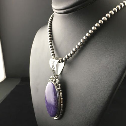 Navajo Purple Charoite Pendant Necklace | Sterling Silver | Authentic Native American Handmade | 10085