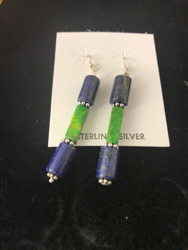 Navajo Sterling Silver Lapis Lazuli Bead Earrings | Southwestern Dangle | Handcrafted