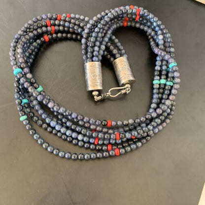 Navajo Navy Blue Dumortierite Turquoise Necklace | Sterling Silver | Authentic Native American Handmade | 11499