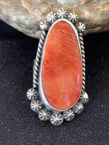 Navajo Red Spiny Oyster Ring | Sterling Silver | Sz 6.5 | Authentic Native American Handmade | 1005