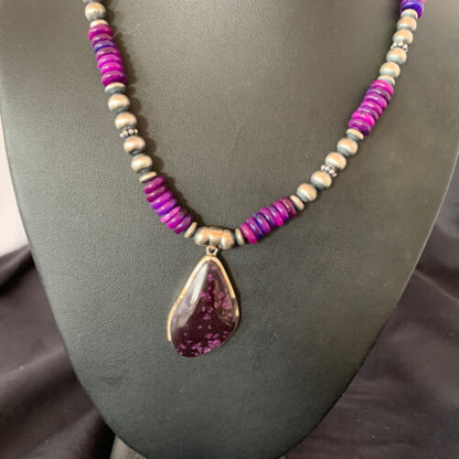 Navajo Pearls Purple Sugilite Necklace Pendant | Sterling Silver | Authentic Native American Handmade | 10329