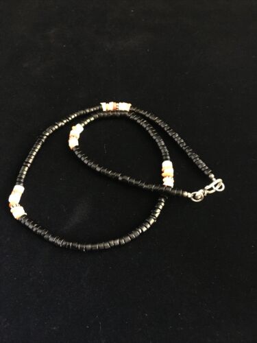 Navajo Mother of Pearl Black Onyx Spiny Necklace | Sterling Silver | 18" | Authentic Native American Handmade | 10012