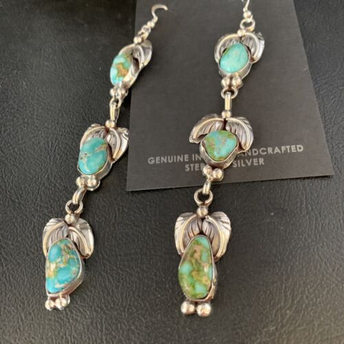 Navajo Sonoran Gold Turquoise Earrings | Sterling Silver | 3 Dangle | Authentic Native American Handmade | 13923