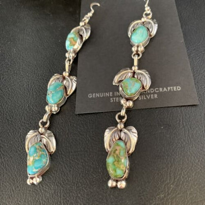 Navajo Sonoran Gold Turquoise Earrings | Sterling Silver | 3 Dangle | Authentic Native American Handmade | 13923