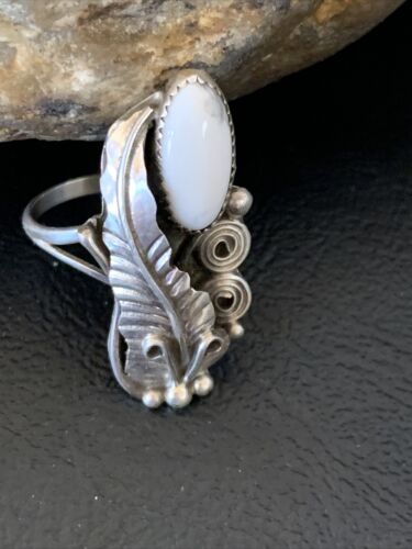 Navajo White Buffalo Turquoise Ring | Sterling Silver | Sz 7 | Authentic Native American Handmade | 12184 - Masha USA