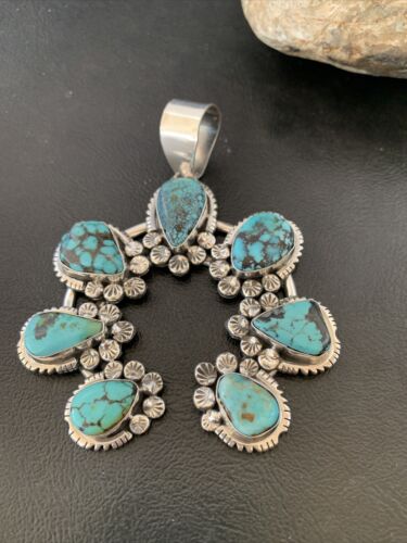 Navajo Spiderweb Turquoise Naja Pendant | Sterling Silver | Authentic Native American Handmade | 2225