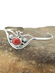 Native American Coral Cuff Bracelet | Navajo Sterling Silver | Handmade | 4747