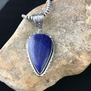 Native American Men's Navajo Pearls Necklace Pendant | Sterling Silver | Blue Lapis | 10081