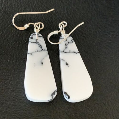 Navajo White Buffalo Turquoise Dangle Earrings | Sterling Silver | 1.25" | Authentic Native American Handmade | 12840