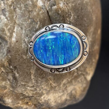 Native American Women's Navajo Blue Opal Ring | Sterling Silver | Sz 6 | 10309