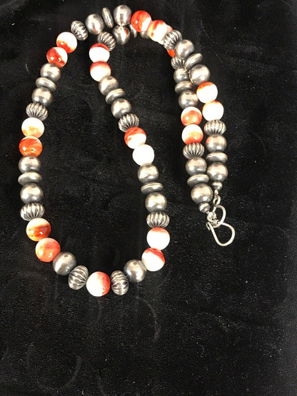 Navajo Spiny Oyster Beads Necklace | Sterling Silver | 21" | Authentic Native American Handmade | 8533