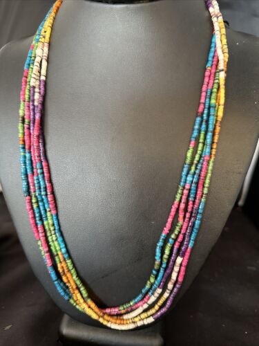 Multi-Color Shell Heishi Necklace | Sterling Silver | 22" | Authentic Native American Handmade | 14816