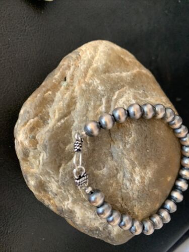 Native American Navajo Pearls Bracelet | 7mm Beads | 7" Sterling Silver | Authentic Handmade | 14180