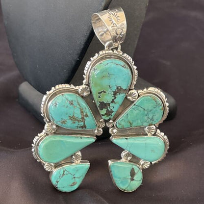 Navajo Blue Turquoise Naja Pendant Necklace | Authentic Native American Sterling Silver | 11356