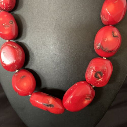 Navajo Red Coral Bead Necklace | Sterling Silver | 22" | Authentic Native American Handmade | 13406 - Masha USA