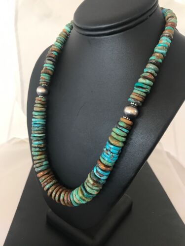 Navajo Blue-Green Turquoise Necklace | Sterling Silver | Authentic Native American Handmade | 20" | 8579