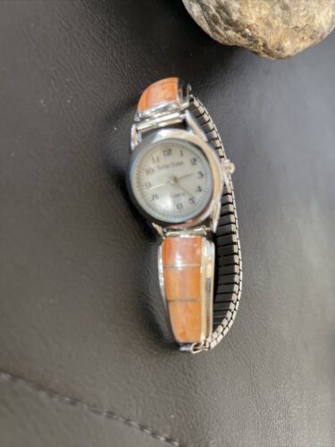 Authentic Navajo Orange Spiny Oyster Inlay Watch Tips | Sterling Silver | Native American Jewelry | 1555