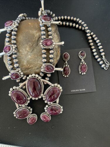 Navajo Purple Spiny Squash Blossom Naja Pendant | Sterling Silver | Authentic Native American Handmade | 12182 - Masha USA