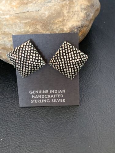 Old Pawn Southwestern Sterling Silver Stud Earrings | Diamond Cut | 1" | 12991